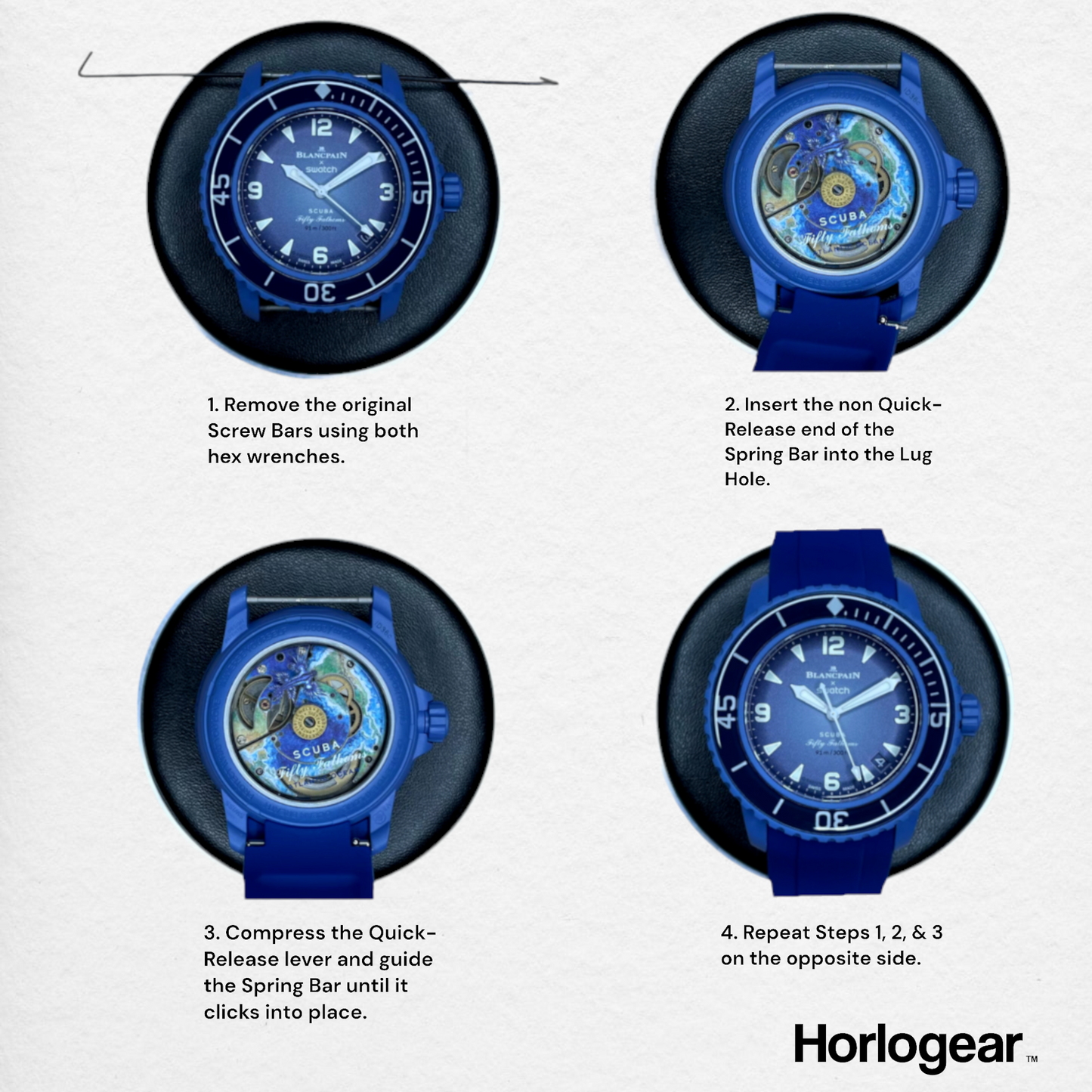 Correa WAVE (blanco lucent) de 22 mm para Blancpain X Swatch Scuba Fifty Fathoms