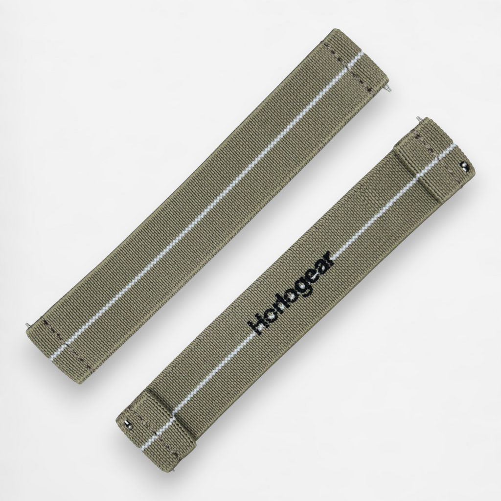 HorloFLEX Elastic Strap 20mm (Twill Khaki / White)